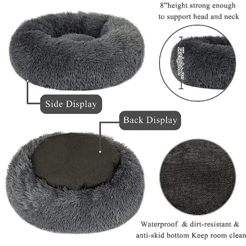 NEW Calming Round, Anti-Anxiety, Cozy Plush Faux Fur Cat/Sm Puppy Cushion Bed